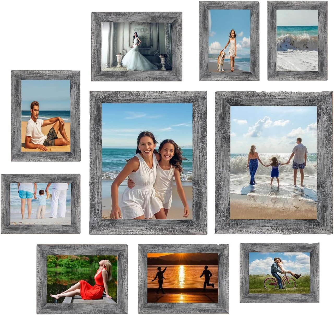 Picture Frames set with Two 11x14, Four 8x10, Four 5x7 Gallery Wall Frame Set,Collage Picture Frame,10Pack Farmhouse wood Photo Frames for living room Wall Gallery Decor or Desk,Rustic Black